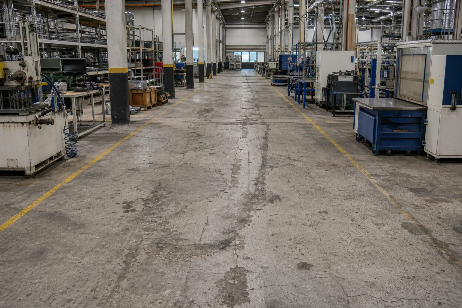Fabrika Zemin Kaplama uygulaması öncesi yıpranmış yüzey